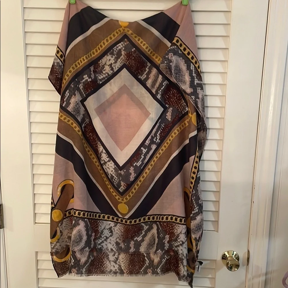 Regina Schrecker Geometric Snakeskin Chain Lightweight Fringe Kaftan Scarf